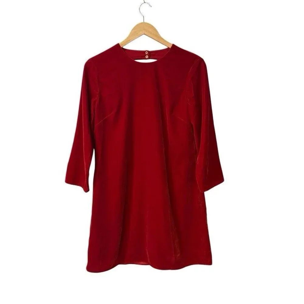 PARIS ATELIER & OTHER STORIES Women's Red Velvet Mini Dress Small Open Back